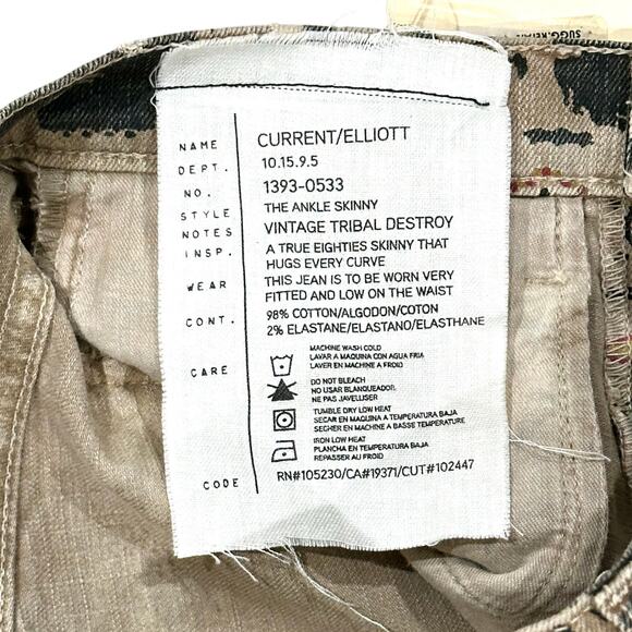 Current/Elliott The Ankle Skinny Vintage Tribal Destroy Jeans Size 24 NWT $218 - Picture 11 of 13